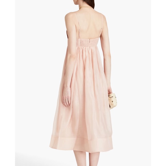 Zimmerman Gathered linen and silk-blend gauze midi dress *Worn Once* - Picture 3 of 8